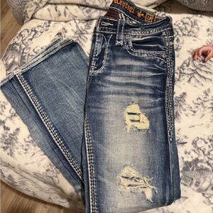 Rock Revival Blue Distressed Straight Leg Jeans